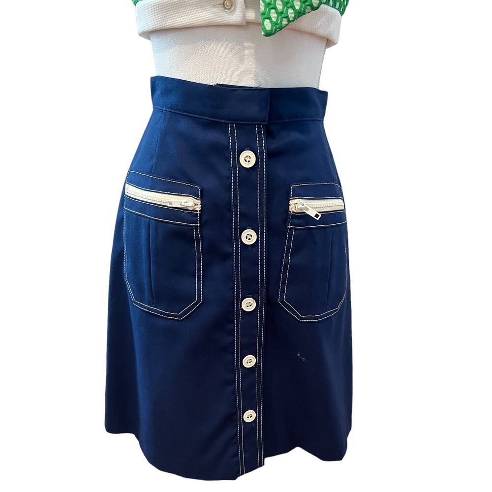 Vintage 70s White Stag A Line Skirt White Trim Navy Blue